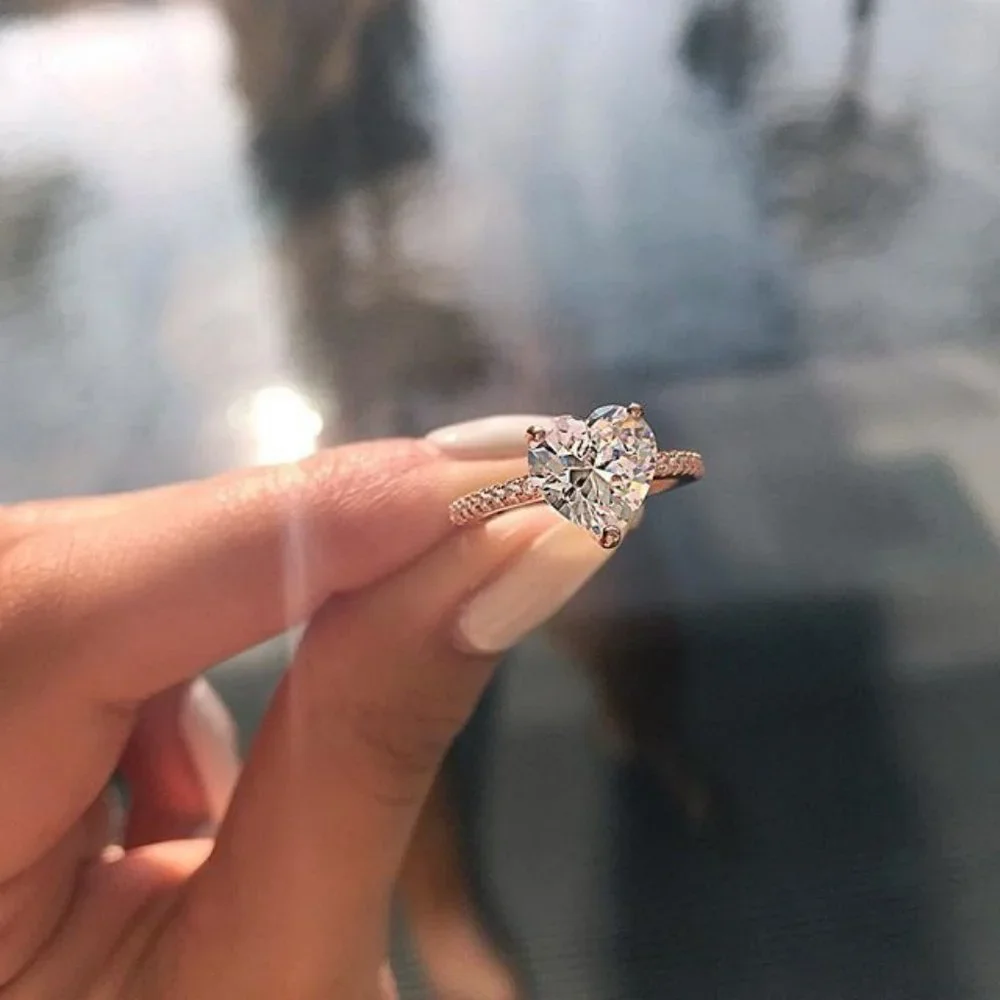 *NEW 925 Sterling Silver Diamond Heart Ring
